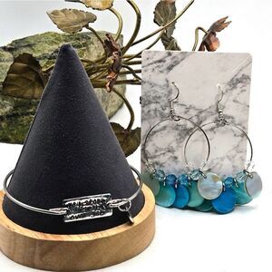 "5/$25" Inspirational Bangle Bracelet/Turquoise Shell Mixed Metal Earrings Set